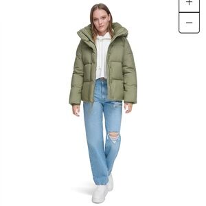 Levi's Quilted Hooded Bubble Puffer Jacket Green Winter Coat Streetwear Sz M